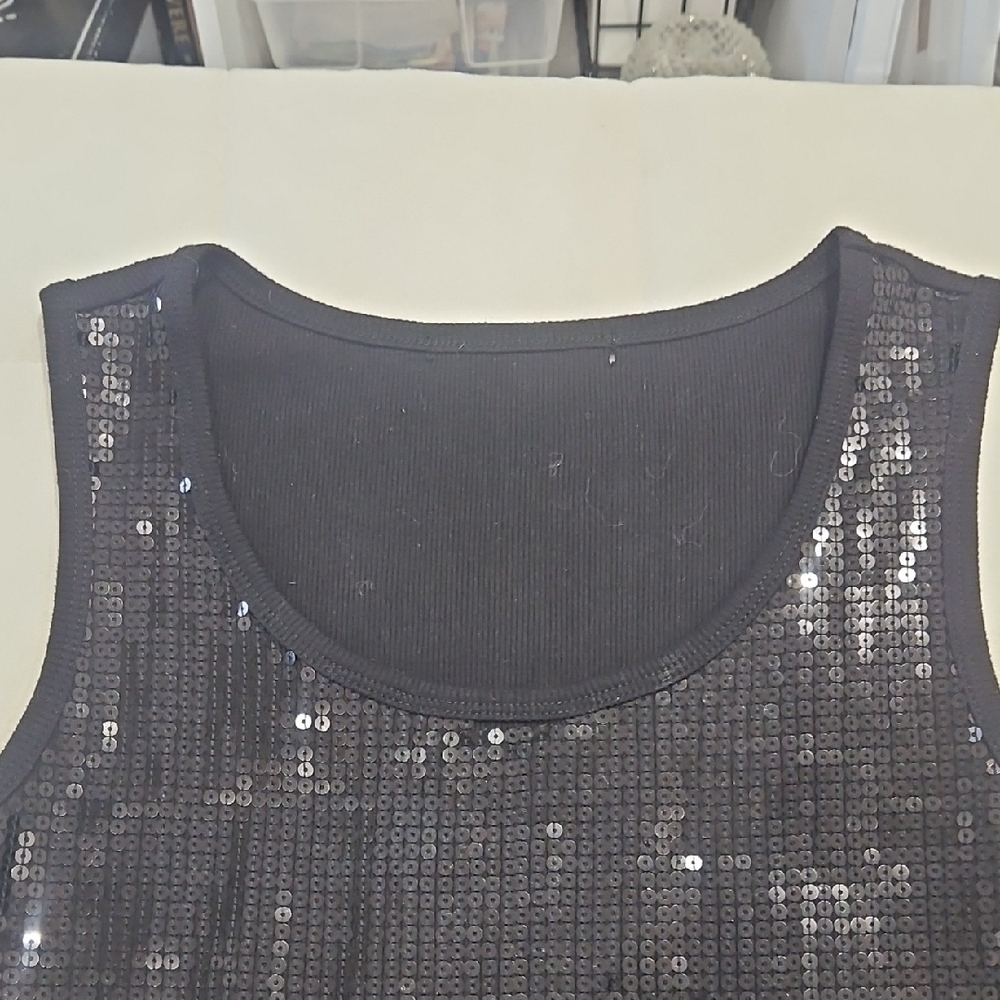 Black Sequin Sleeveless Top - Picture 2 of 3